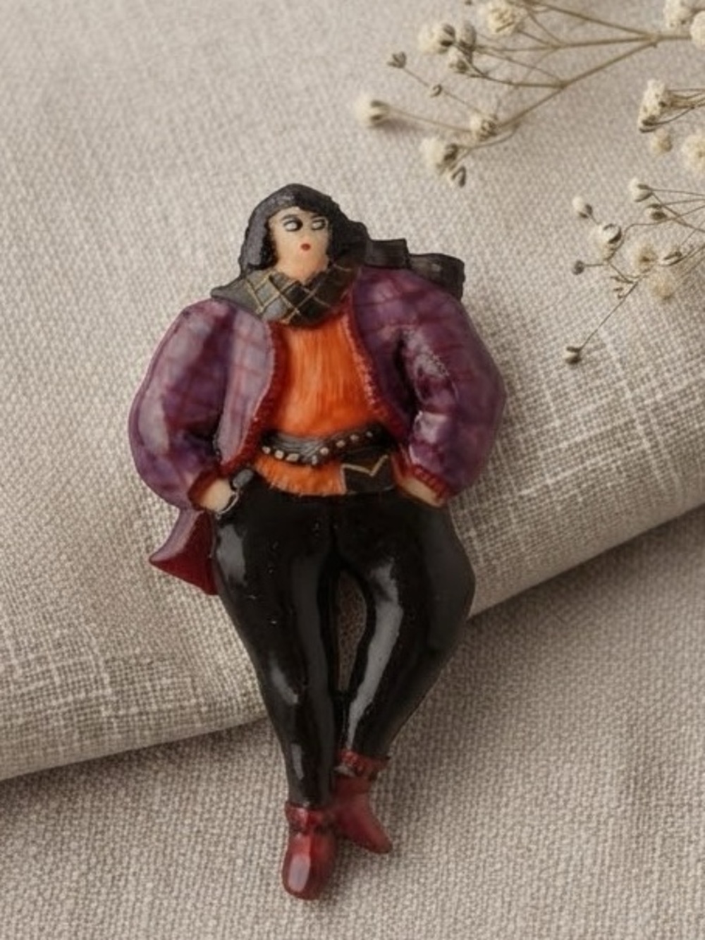VTG 80s / 90s Quirky Power Suit Lady Brooch • Office Siren Pin • Celluloid